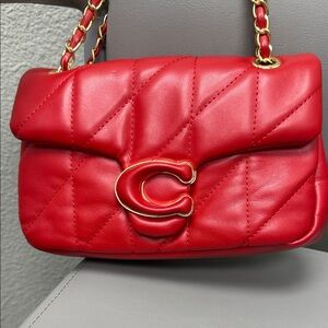 Coach Red Quilted Shoulder Bag with Gold Accents